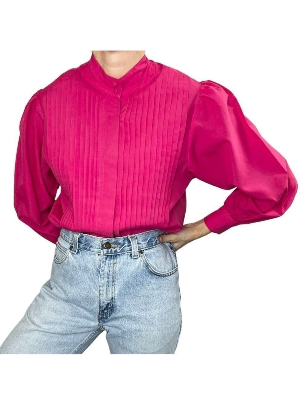 Vintage Jennifer pink pin tuck puff sleeve blouse 12